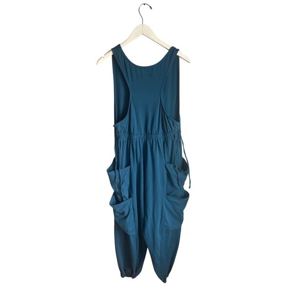 Blue Harem Jumpsuit Comfy Stretchy Cargo Large Summer Pockets Lounge Casual - Picture 2 of 7